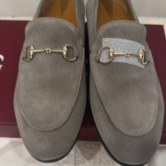 Gucci Light Gray Suede Loafers with Gold Detail - Picture 2 of 5